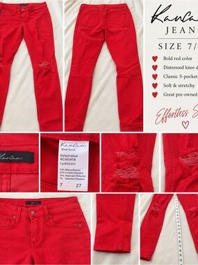 KanCan Bold Red Distressed low rise Skinny Jeans sz 7/27